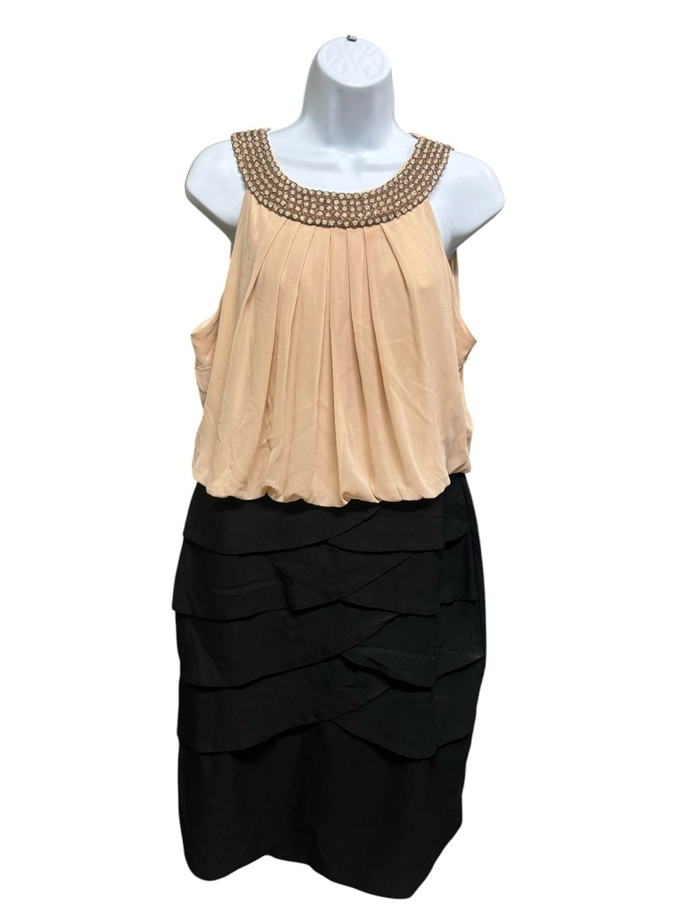 Boho Glam Dressbarn Beaded Colorblock Mixed-Media Sheath Dress Size 14